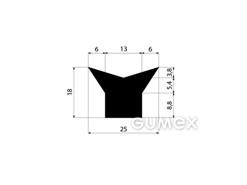 Geformtes Gummiprofil, 18x25mm, 70°ShA, NBR, -40°C/+70°C, schwarz, 